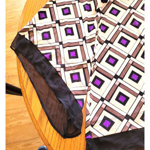 Alfani Bell Long Sleeves Diamond Print Top Blouse L Chiffon Hem Purple Black